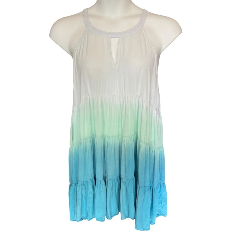 Umgee White to Blue Ombre Tiered Halter Midi Dress